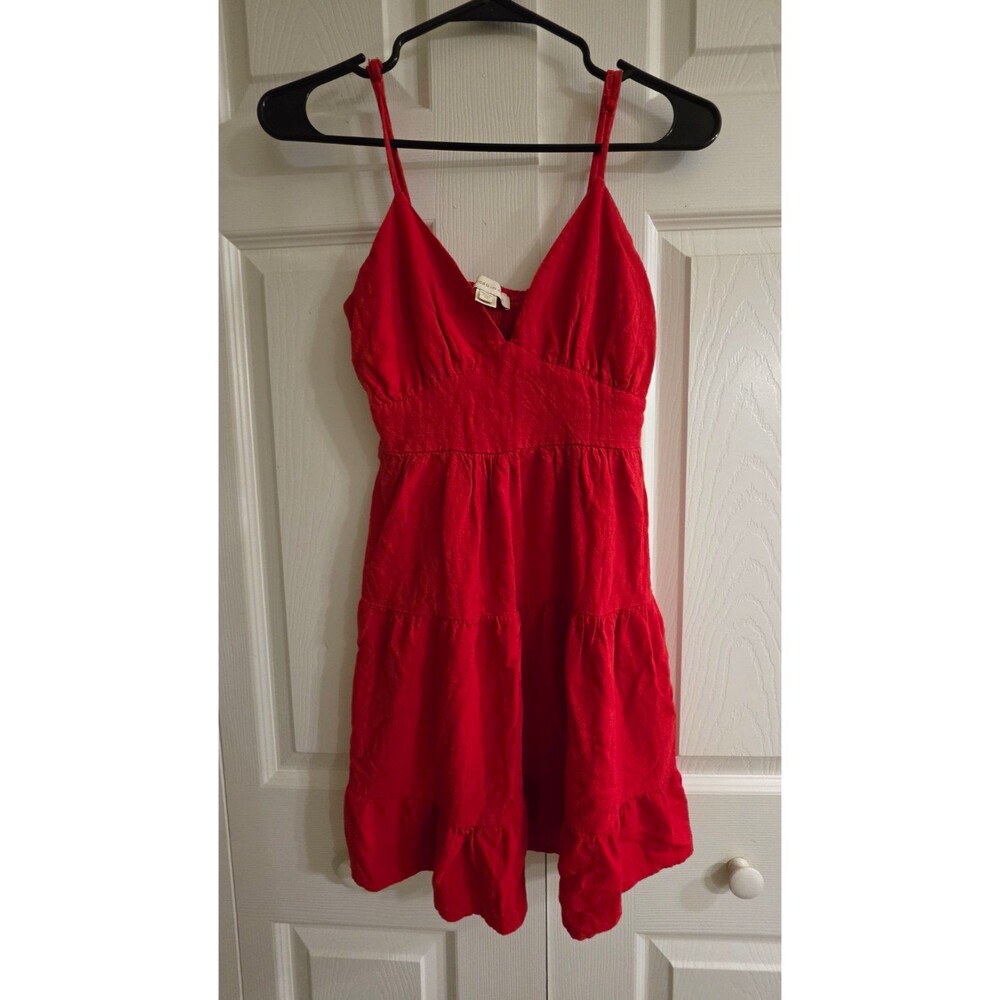 Monteau los Angeles Red V-Neck Smocked Strappy Sleeveless Sundress Women's XS